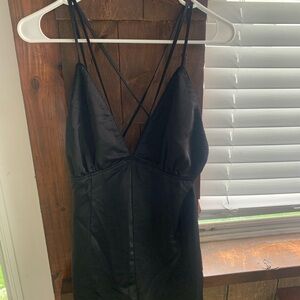 Elegant Black Satin Slip Romper